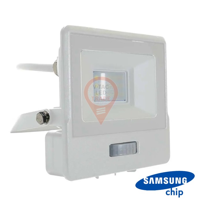 10W LED PIR Sensor Floodlight SAMSUNG Chip White Body 3000K 1M Cable