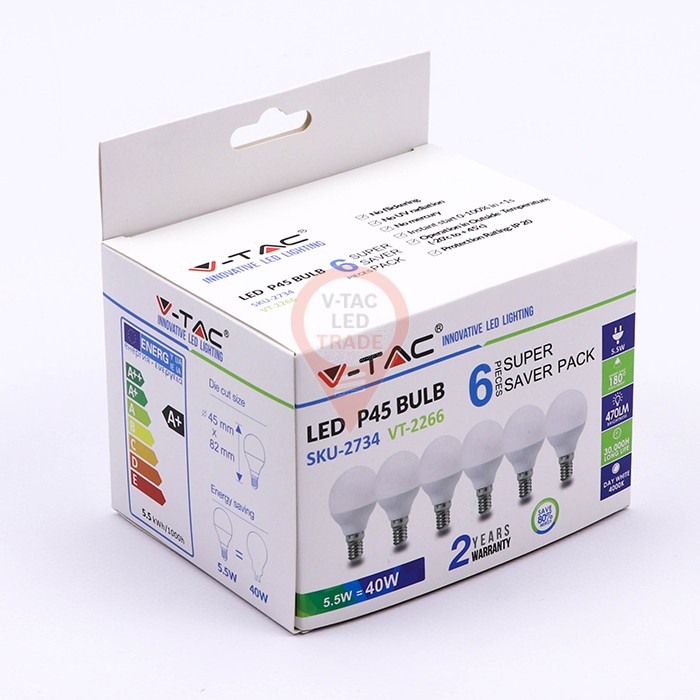 LED Bulb - 5.5W E14 P45 2700K 6PCS/PACK