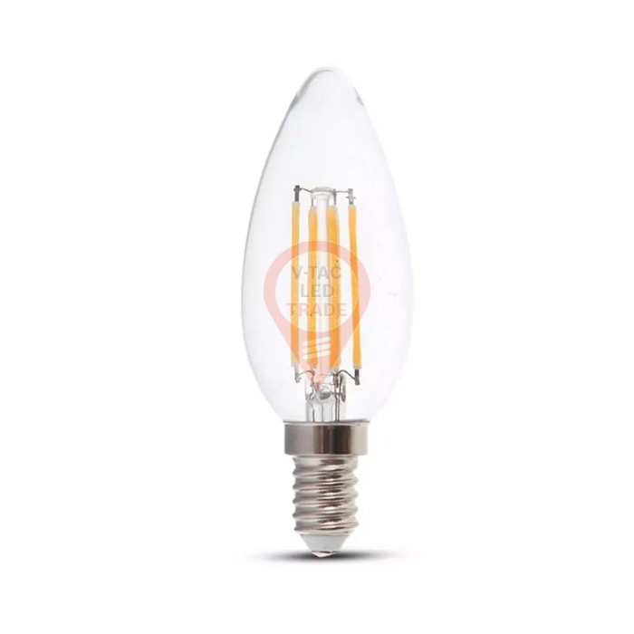 LED Bulb - 6W Filament E14 Clear Cover Candle 3000K 130LM/W