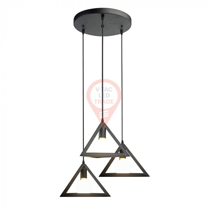Trio Geometric Black Pendant Light E27 With Black Canopy