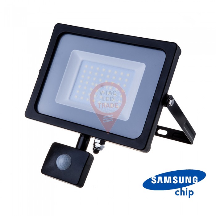 50W LED Sensor Floodlight SAMSUNG CHIP Cut-OFF Function Black Body 6400K