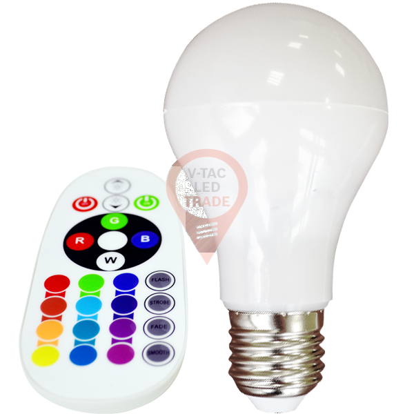 LED Bulb - 6W E27 A60  RGB With Remote Control, White