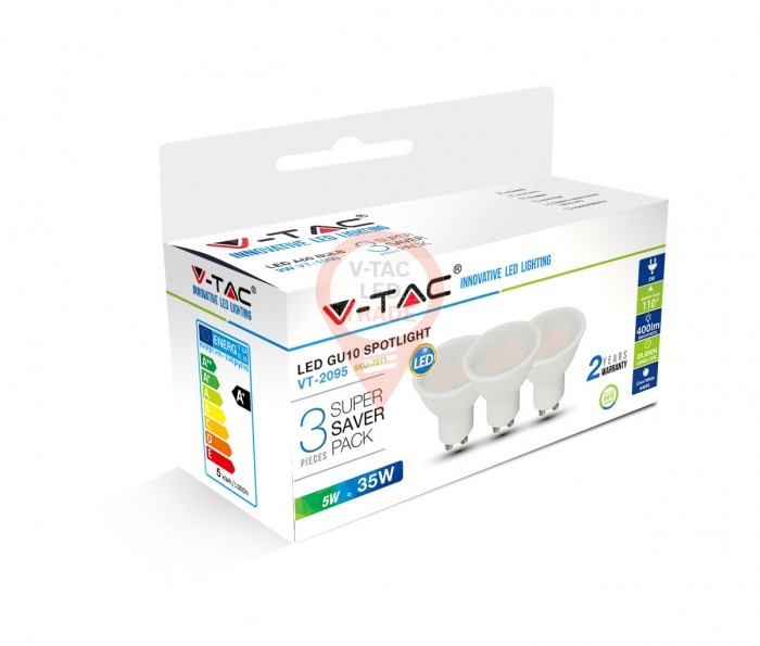 LED Spotlight - 5W GU10 SMD White Plastic, White 3PCS/PACK