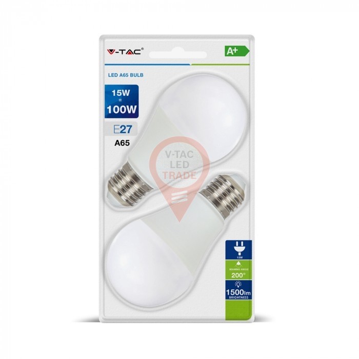 LED Bulb - 15W E27 A60 Thermoplastic White 2PCS/PACK