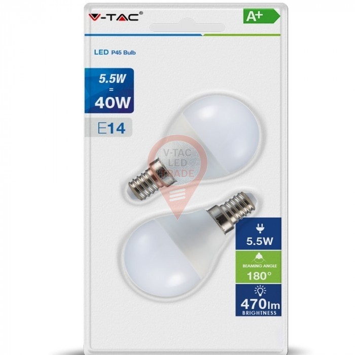 LED Bulb - 5.5W E14 P45 Natural White 2 pcs/pack