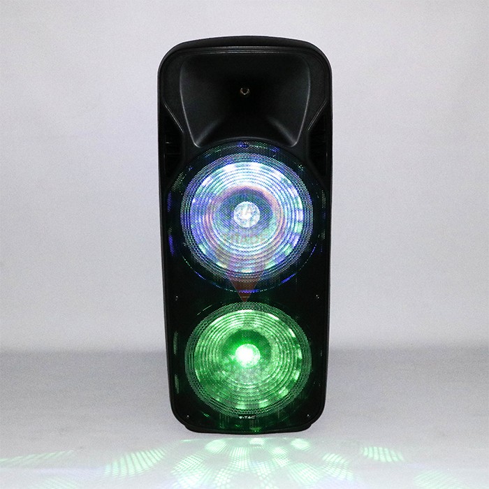 150W Rechargeable Trolley Speaker Wireless + Wired Microphone RF Control RGB 2*15 inch 