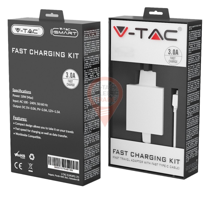 Fast Charging Set with Travel Adapter & Type-C USB Cable White
