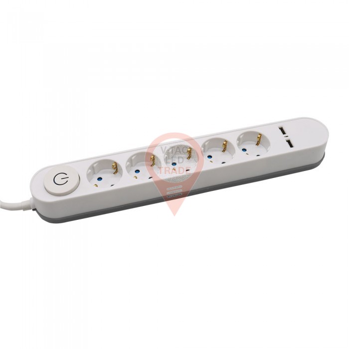 5 Ways Socket Lighted Switch & 2 USB Port 3G 1.5mm x 3m White