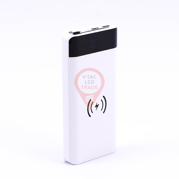20000mAh Power Bank with Wireless Charger & Built In Micro USB Cable White 