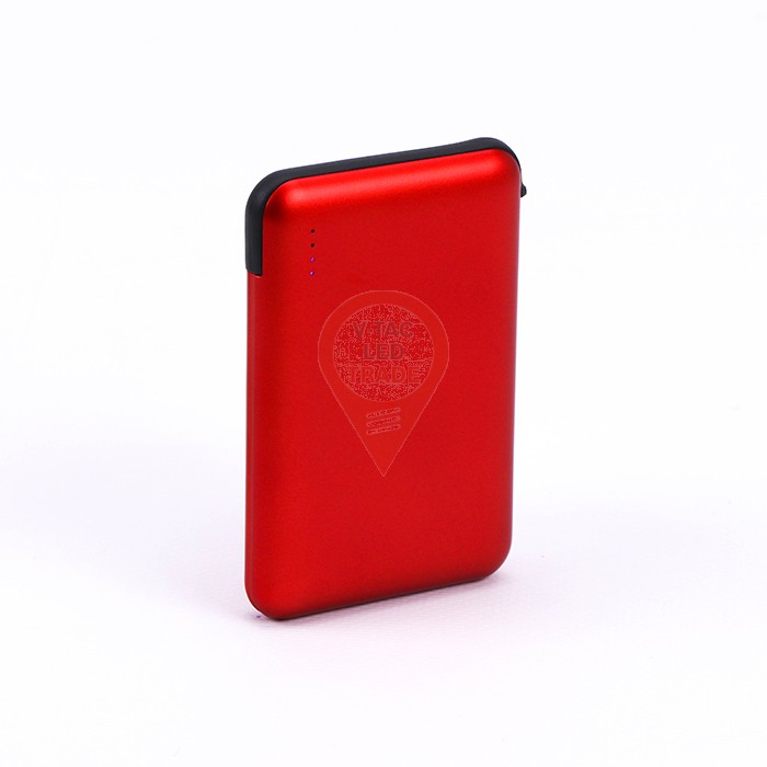 5000mAh Power Bank with LED Light Display & Built In Cable Red 