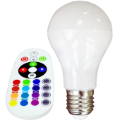 LED Bulb - 6W E27 A60  RGB With Remote Control, Warm White