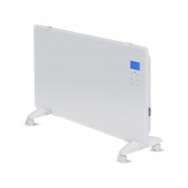2000W LED Glass Panel Heater with Aluminium Heating Element White IP24 RF Control Display & Wheels