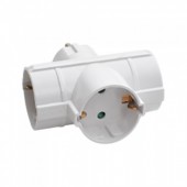 3 Ways Adapter with Earthing Contact 10/16A 250V White