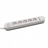5 Ways Socket Lighted Switch & 2 USB Port 3G 1.5mm x 3m White