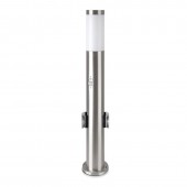 E27 Bollard Lamp 60cm PIR Sensor 2 EU Plug Sockets Stainless Steel Satin Nickel IP44